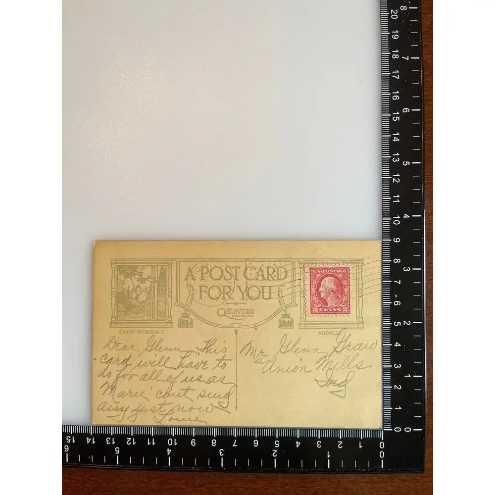 Atq 1918 Ephemera Postcard Birthday Wishes Country Scene The AM Davis Co Boston